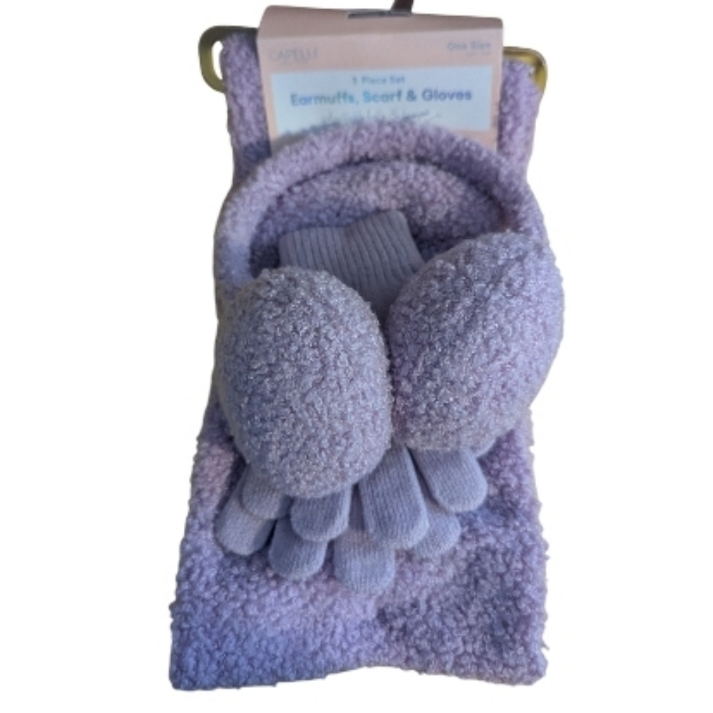 Capelli Kids Girls Earmuffs Scarf Gloves Set Purple Adjustable Faux Fur O/S